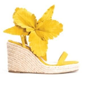 Cecelia Wedge Sandals Lily Platform Open Toe Wrap Around Ankle Strap Yellow 7